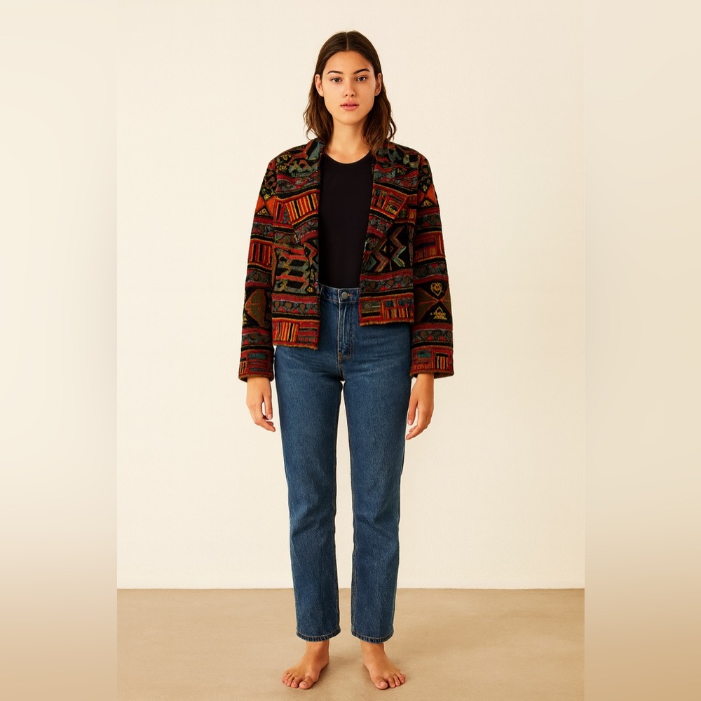 Vintage 80s 90s Multicolor Southwestern Moto Style Jacket Sz. S